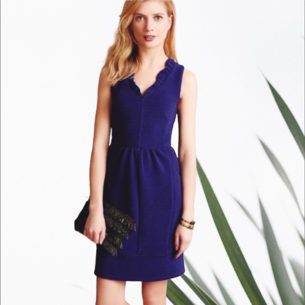 NWT Anthro Maeve Blue Ottoman Ruffle Dress